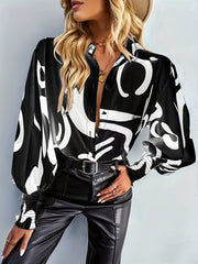 Graffiti Print Lantern Sleeve Blouse