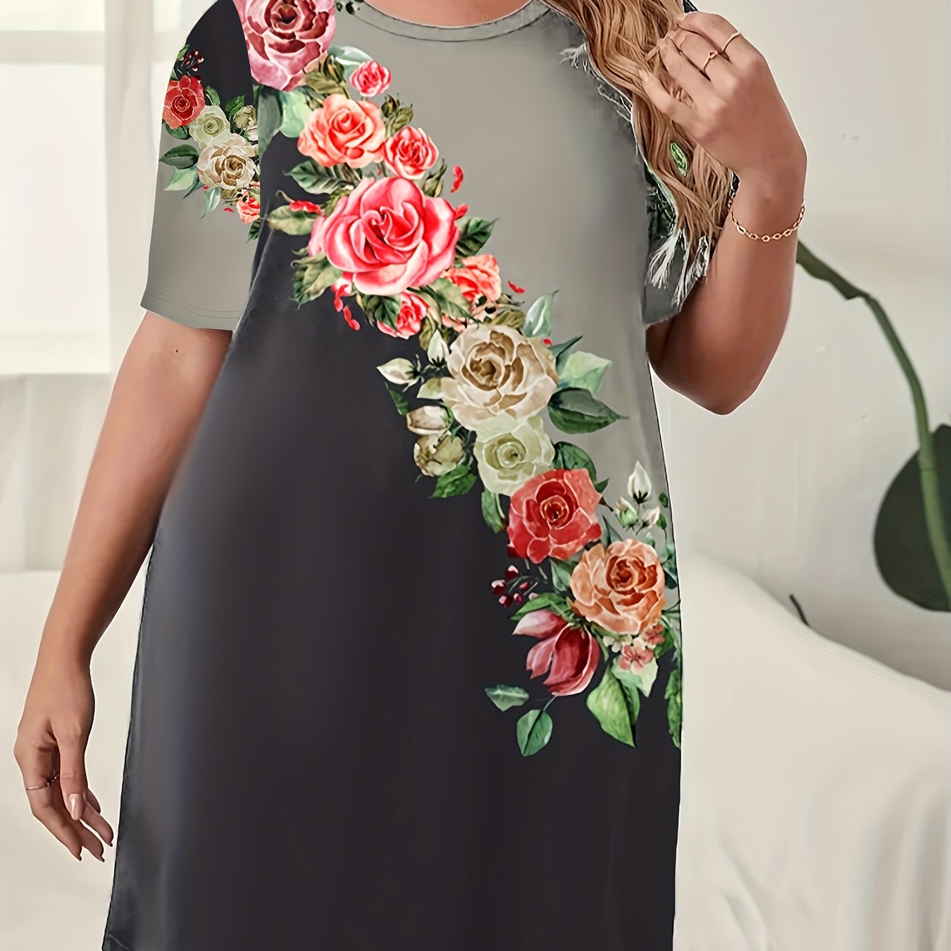  Colorblock Floral Print Tee Nightdress