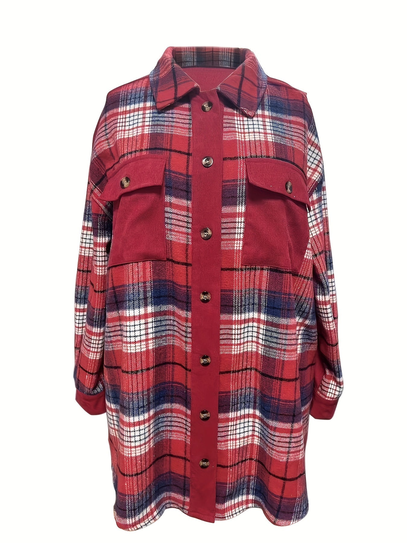  Plaid Button Up Lantern Sleeve Tunic Shirt