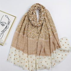 Geometric Dot Print Scarf Frayed Edge Block Shawl Casual Windproof