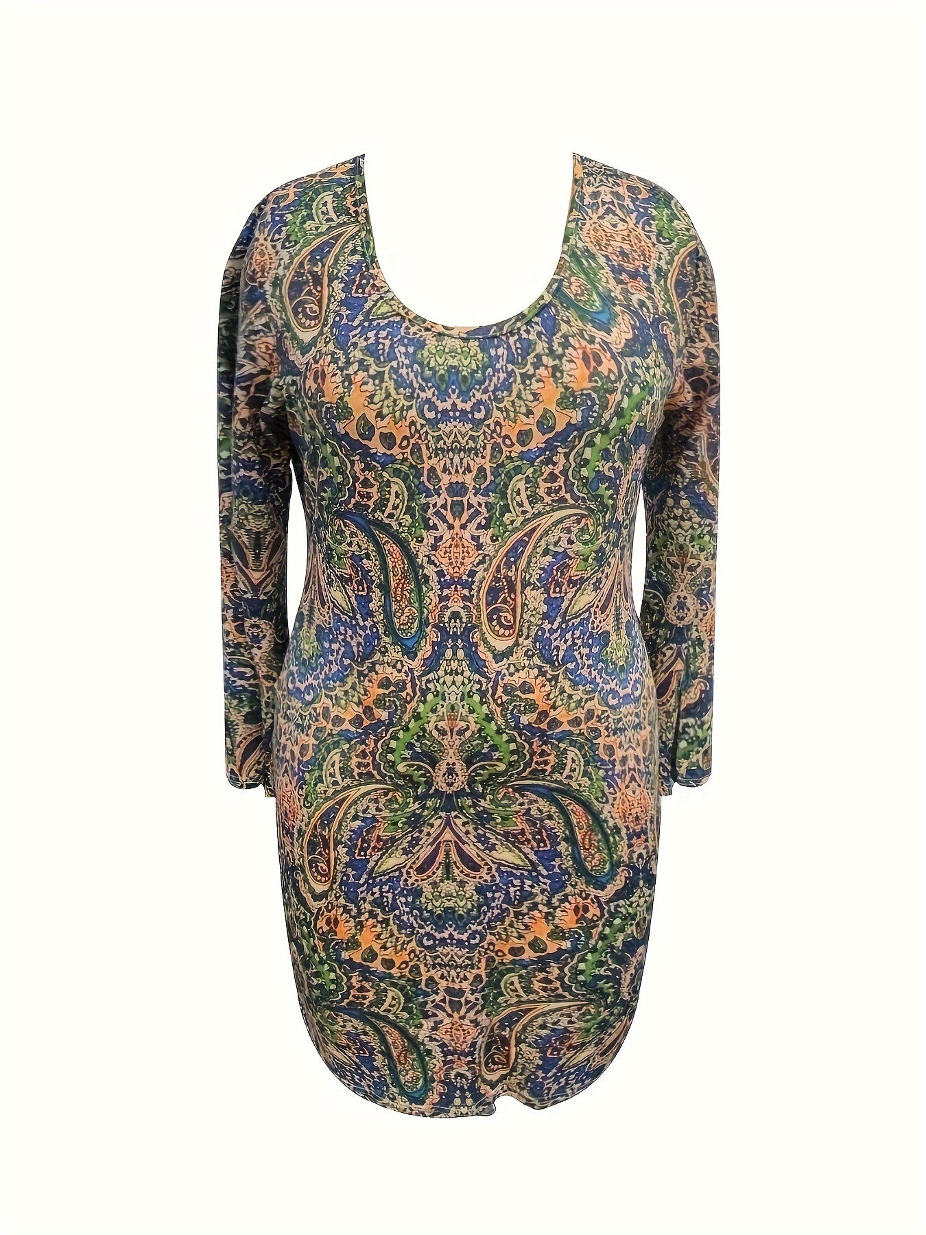  Boho Dress Women's Round Neck Stretch Dress
