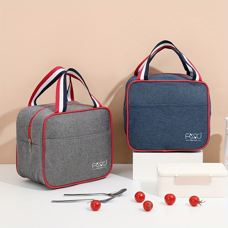 Stripes Handle Zipper Bento Bag Nylon Lunch Insulation Bag