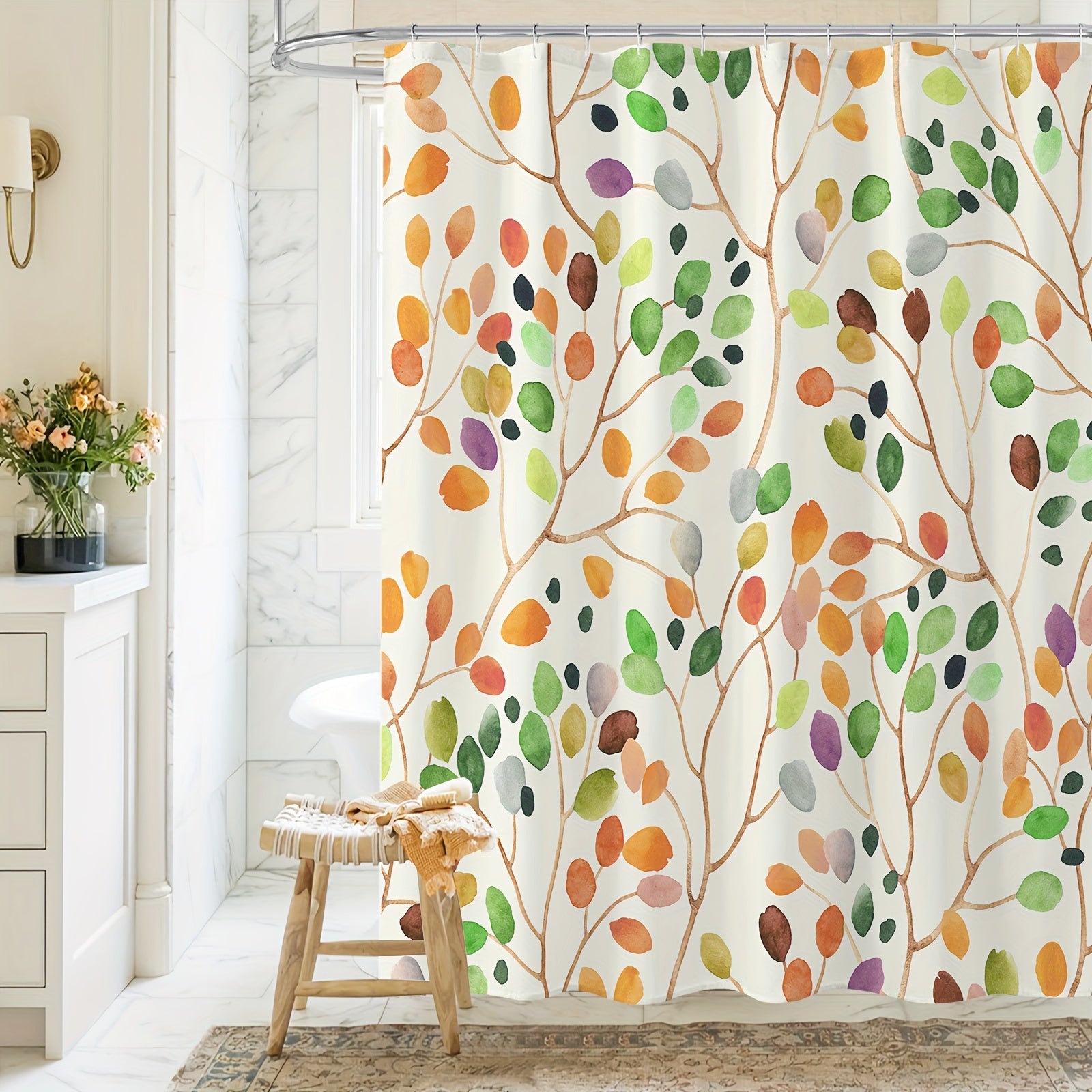 Plants Print Shower Curtain Waterproof Decorative Bathroom Accessories
