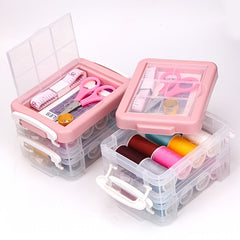 Transparent Three layer Sewing Box Sewing Tool Set Mini Scissors Button Thread
