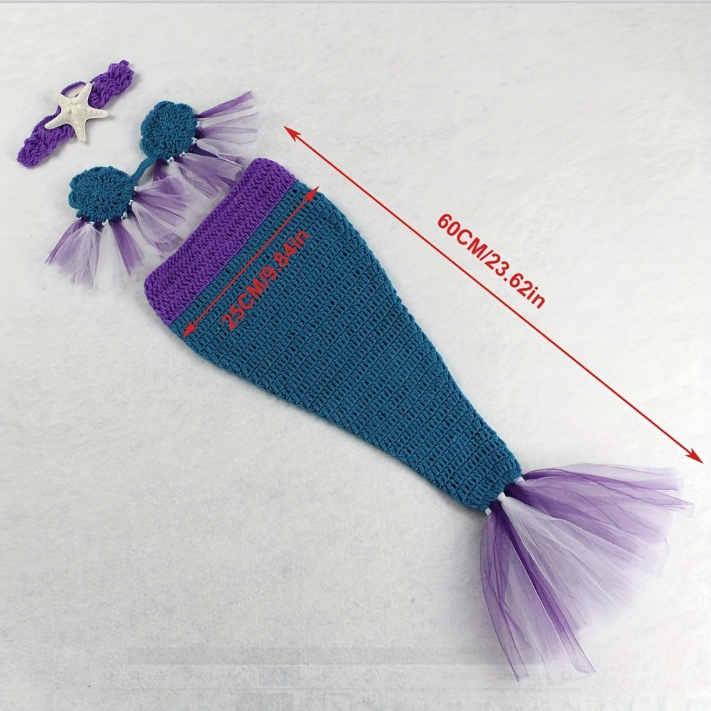 3pc Mermaid Baby Photo Costume Knitted Photography Props