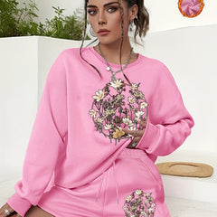  Floral Print Sweatshirt & Shorts 2 Piece Set