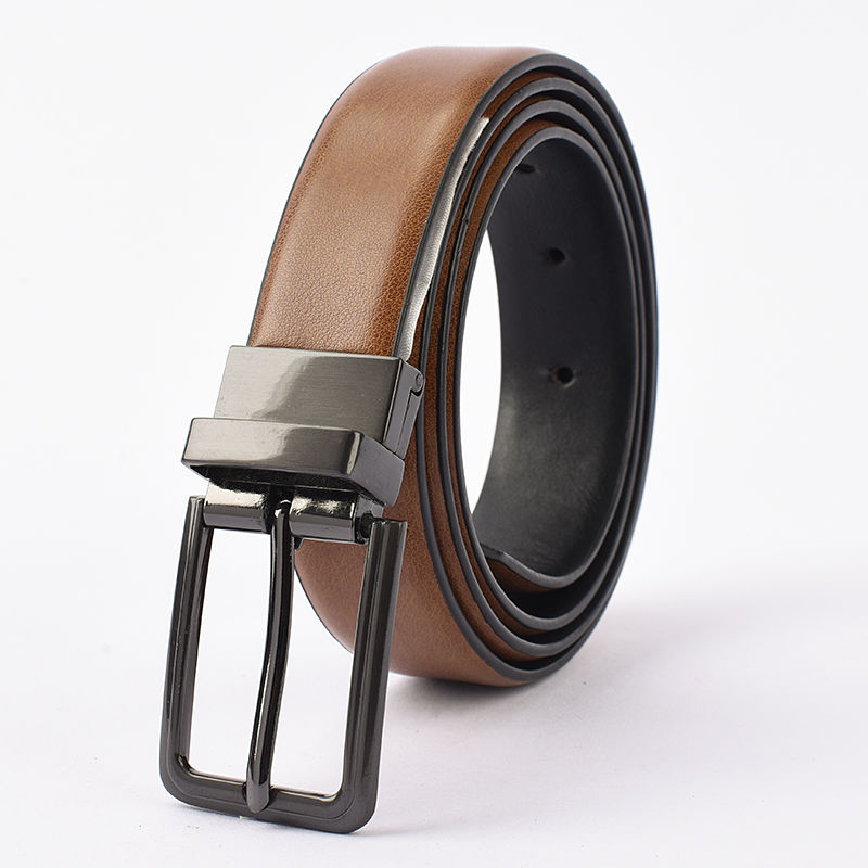 Double Sided Leather Belt With Rotating Pin Buckle Men's Casual Belt