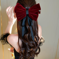 Velvet Hair Bow Barrette Clip with Ribbon for Girls