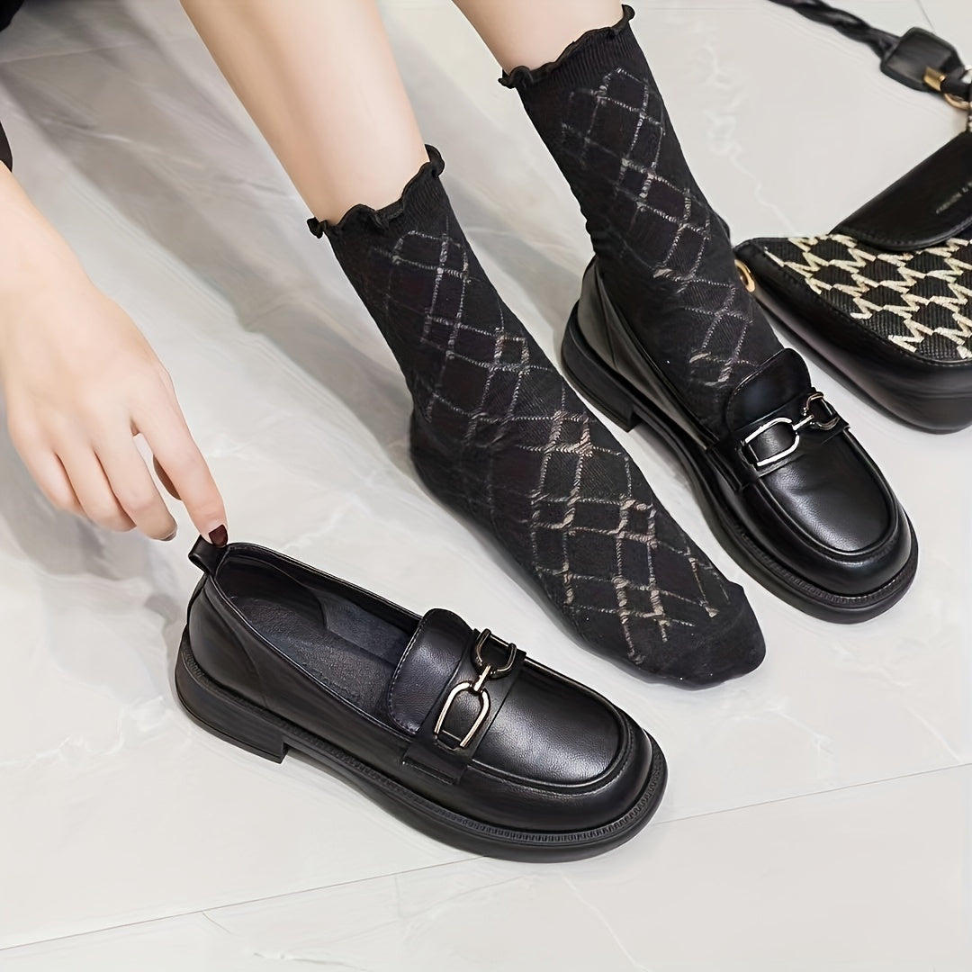 Women's Chunky Heel Loafers Slip On Versatile Shoes