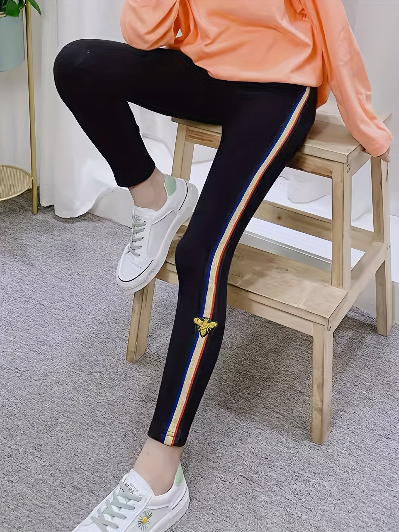 Girls' Embroidered Slim Fit Casual Pants