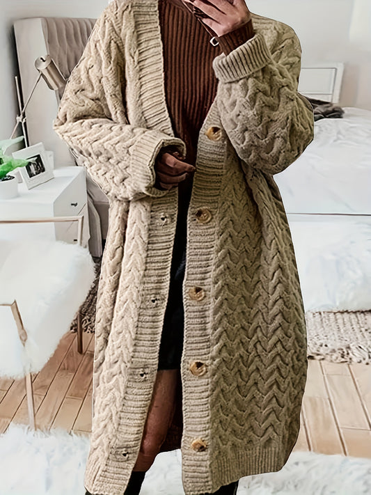  Cable Long Sleeve Button Up Cardigan