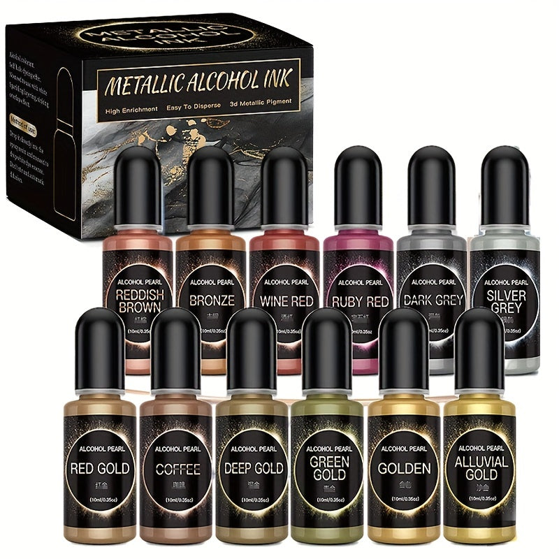 12PC Alcohol Ink Resin Pigment Set for DIY Jewelry Making