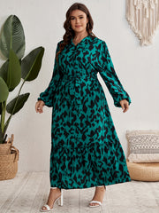  Leopard Print Lantern Sleeve Maxi Dress