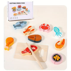 Wooden Pretend Play Kitchen Toy Food Cutting Game Sensory Development