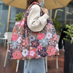 Flower Print Nylon Tote Bag Reusable Grocery Shopping Bag