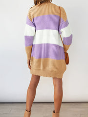  Colorblock Stripe Print Long Sleeve Cardigan