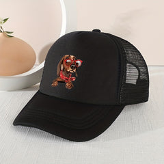 Mesh Print Glasses Dog Baseball Cap Sunshade Breathable Peaked Cap Trucker Hat