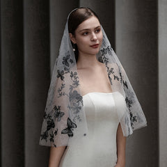 Butterfly Embroidered Bridal Veil with Comb Fingertip Length