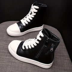 Women's High Top Skate Shoes Faux Leather Comfortable Zipper Sport Shoes