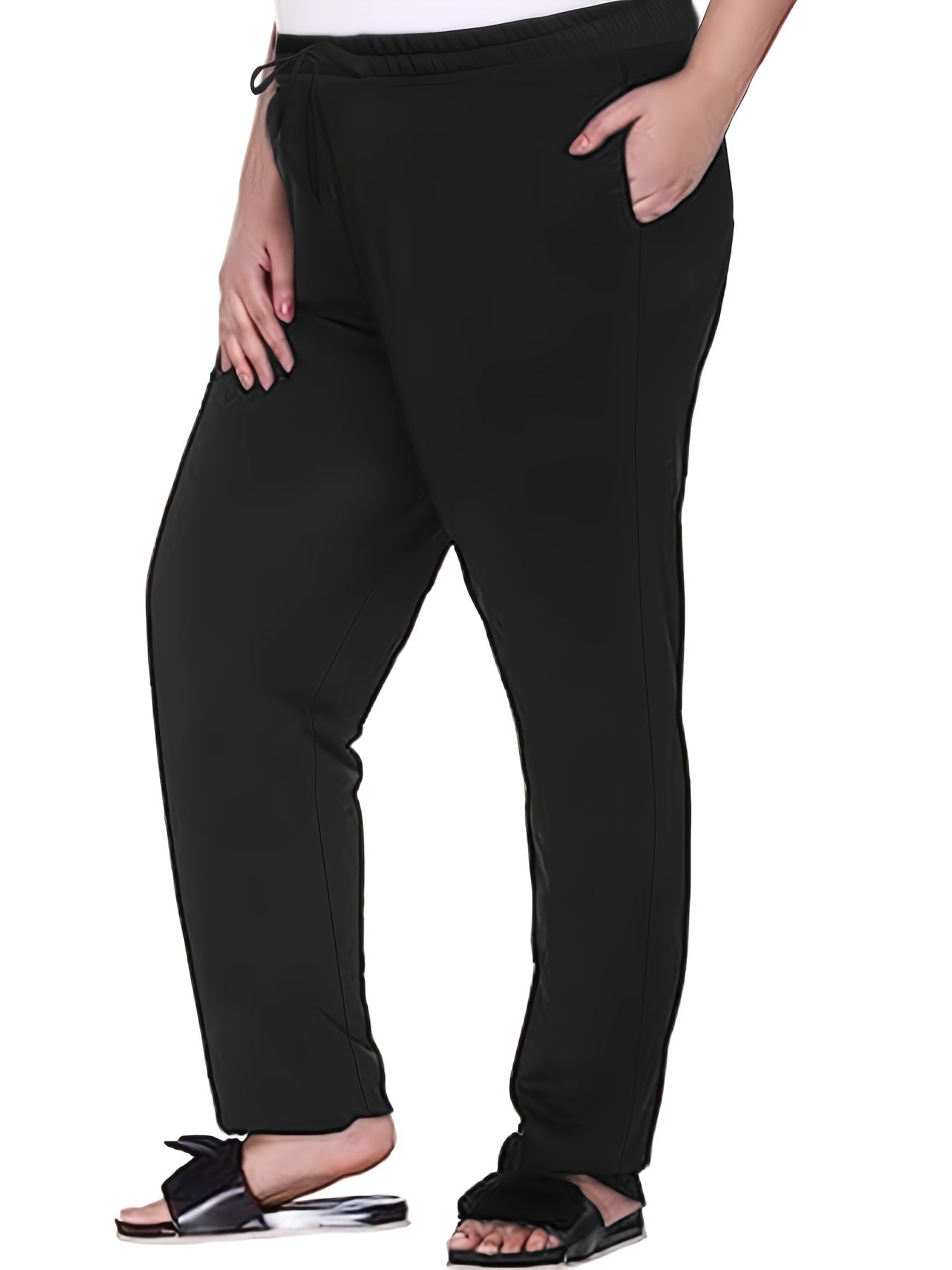  Sports Pants Tie Waist Stretch Fitness Pants With Pockets