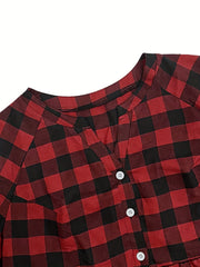  Plaid Print Long Sleeve Ruffle Peplum Shirt