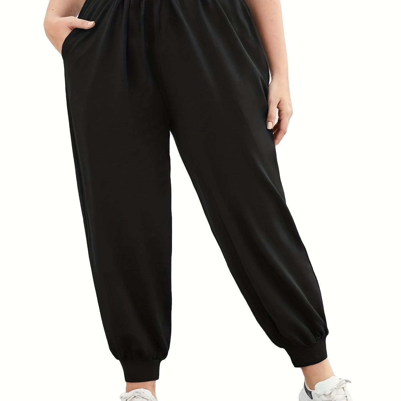  Casual Pants Women's Plus Solid Elastic Waist Medium Stretch Joggers