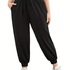  Casual Pants Women's Plus Solid Elastic Waist Medium Stretch Joggers