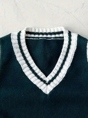 Baby Knitted Vest Kids Cotton Striped V Neck Sweater Top