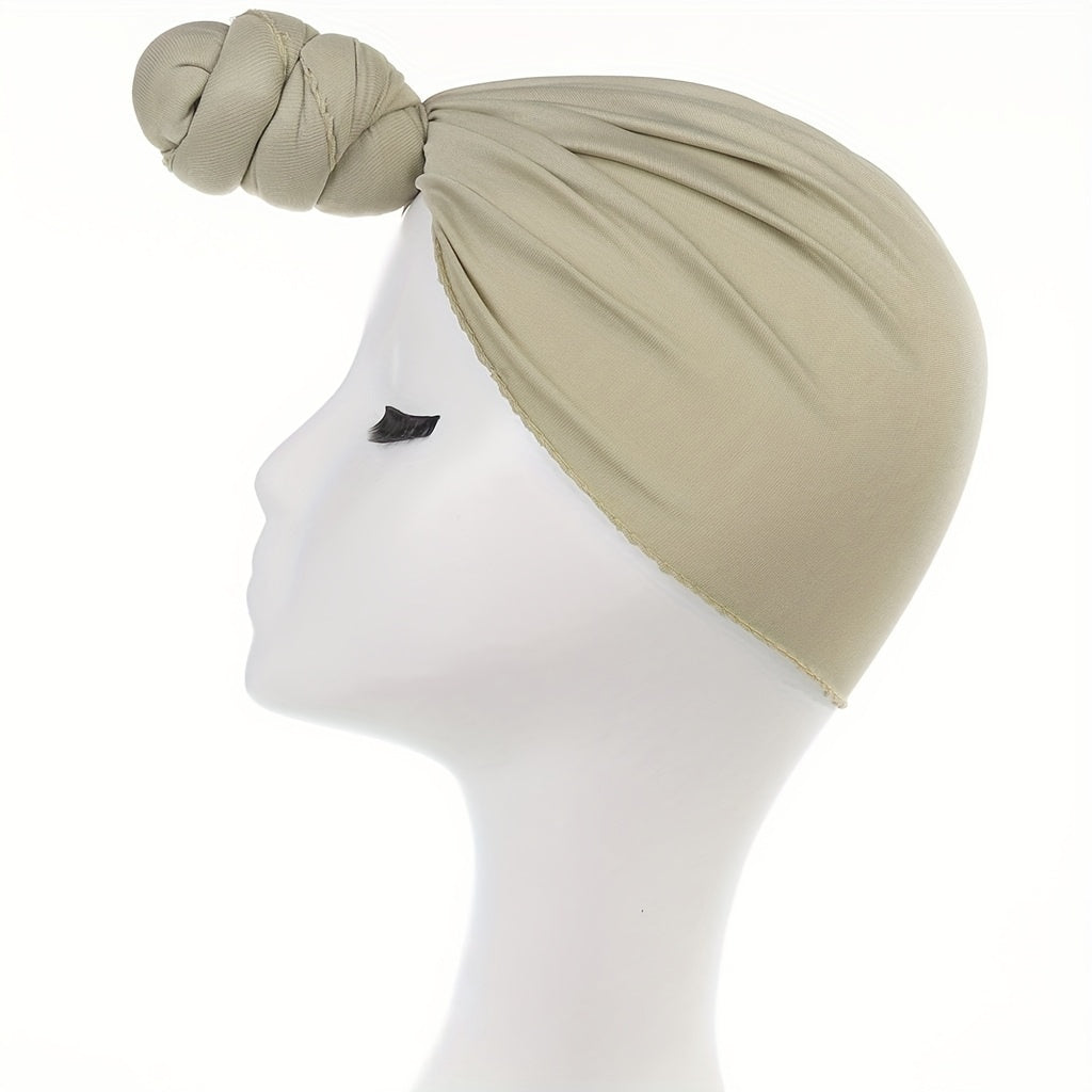 Top Knot Turban Cap Solid Elastic Head Wraps Casual Breathable Head Scarf