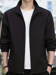 Men's Zip up Stand Collar Jacket Classic Casual Coat