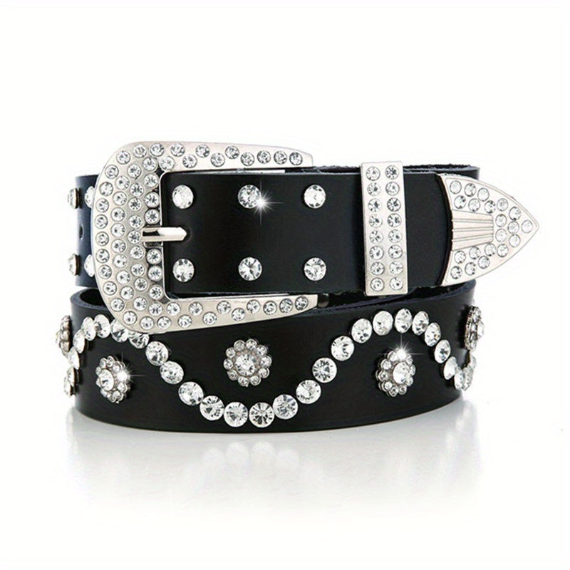 Rhinestone Leather Belt for Women Men