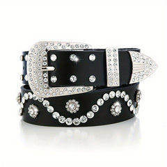 Rhinestone Leather Belt for Women Men