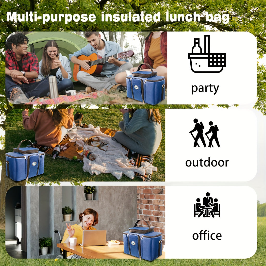 Navy Insulated Cooler Bag Large Capacity Foldable Reusable Soft Oxford Fabric