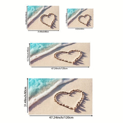 Romantic Wave & Heart Print Rug - Machine Washable Kitchen Carpet