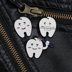 7pcs Love Tooth Care Funny Expression Christmas Hat Brooch Holiday Gift