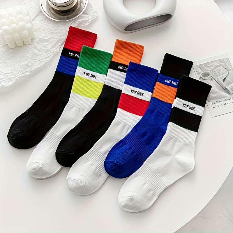 6 Pairs Letter Print Socks Breathable Sport Stockings