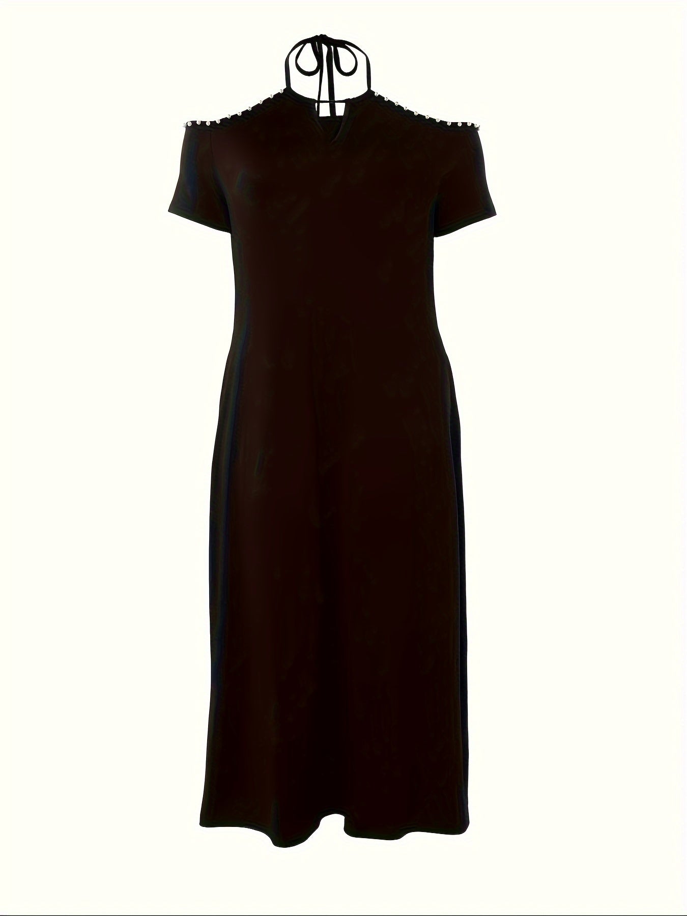 Sexy Dress Women's Plus Solid Beaded Decor Cold Shoulder Cut Out Front