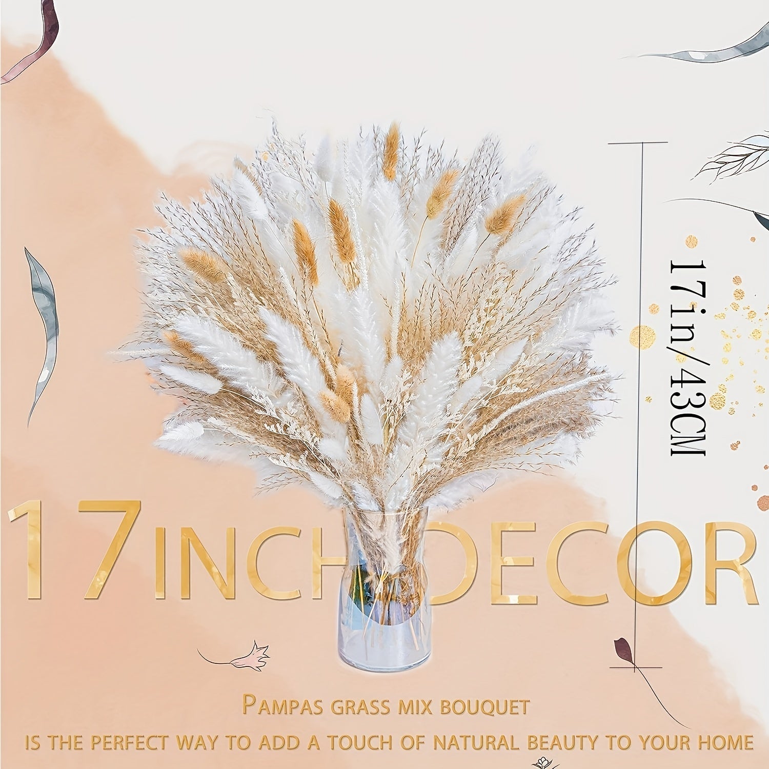 Natural Pampas Grass Bouquet Dried Floral Arrangement Table Wedding Rustic Decor