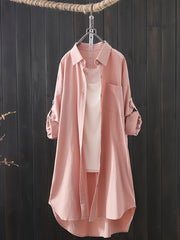 Plus Size Solid Button Up Roll Up Sleeve Blouse