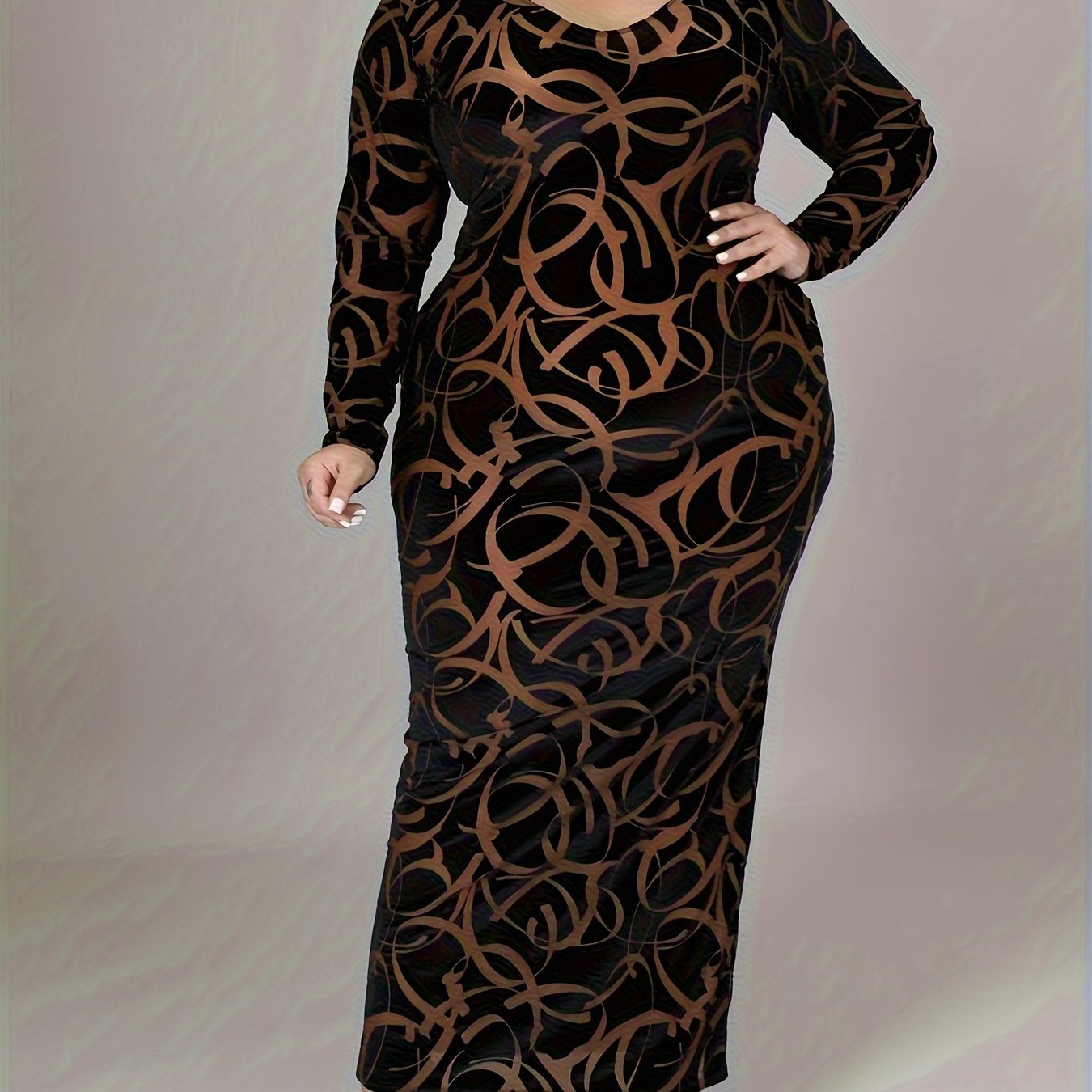  Graffiti Print Maxi Bodycon Dress