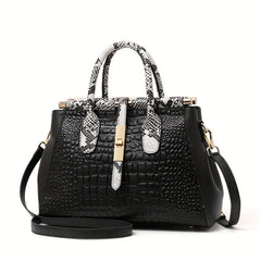 Stylish Snake Pattern Women's Handbag with Golden Tone Hardware
