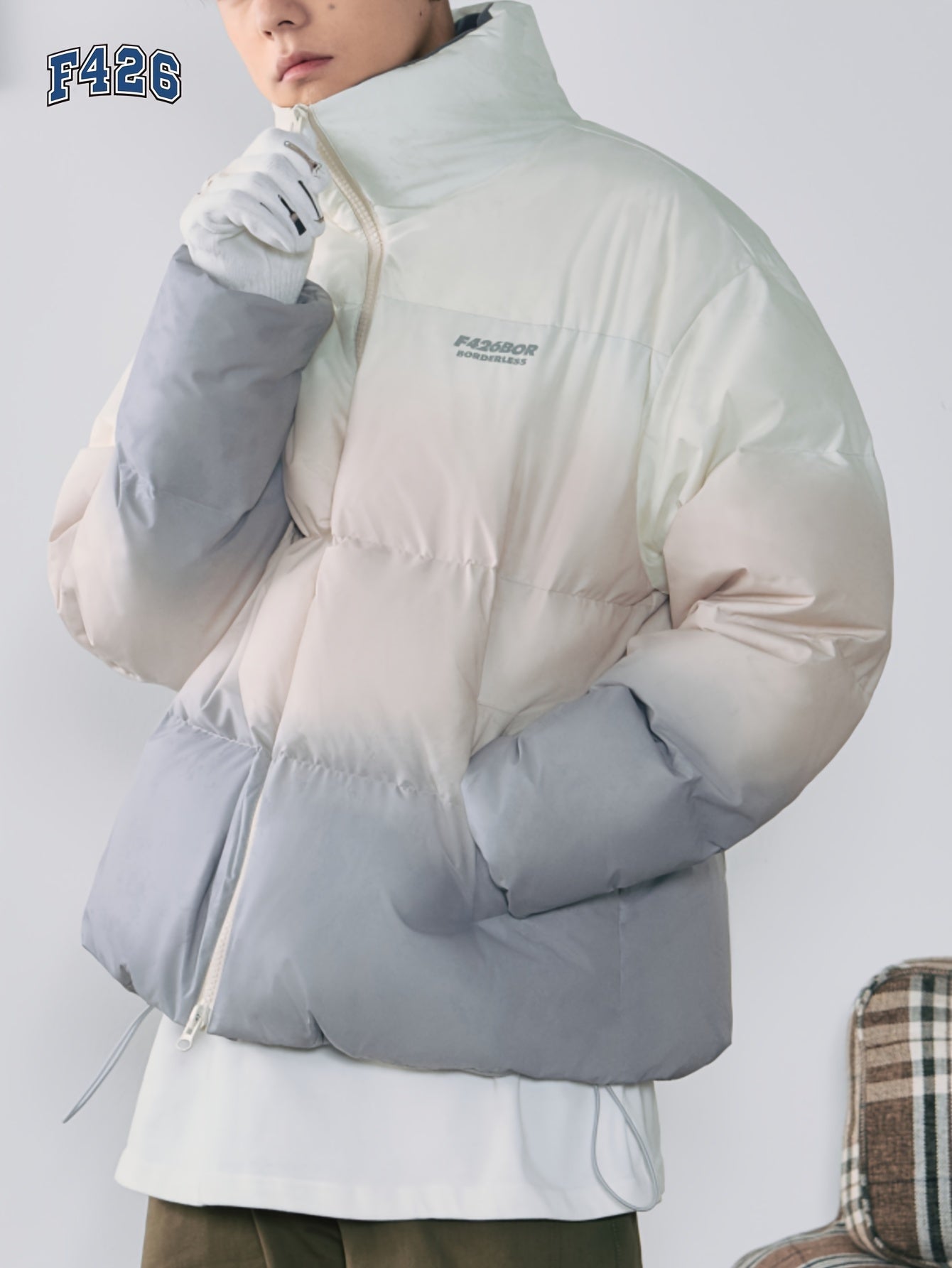 Men's Gradient Duck Down Coat Zip Up Puffer Jacket