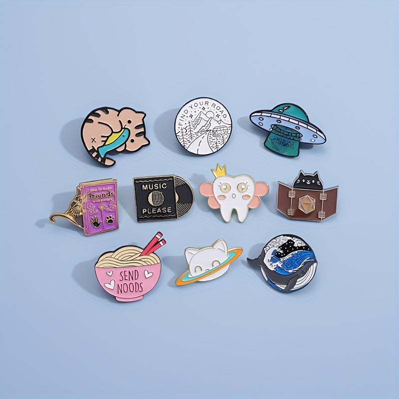 10pcs Random Cartoon Animal Brooches For Men, Accessories for Clothing & Bags
