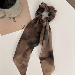 Smudged Ribbon Hair Tied Bun Ponytail Braided Rope Bow Scrunchie Accessories