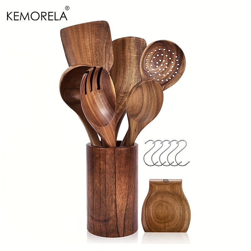 14pcs Wooden Cooking Utensils Set Nonstick Spoons Healthy Kitchen