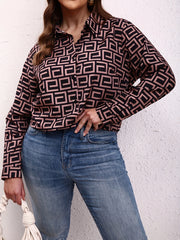  Women's Geometric Print Button Up Blouse
