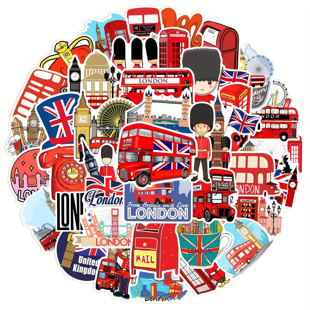 50pcs London Vinyl Stickers Waterproof Decals for Laptops Skateboards
