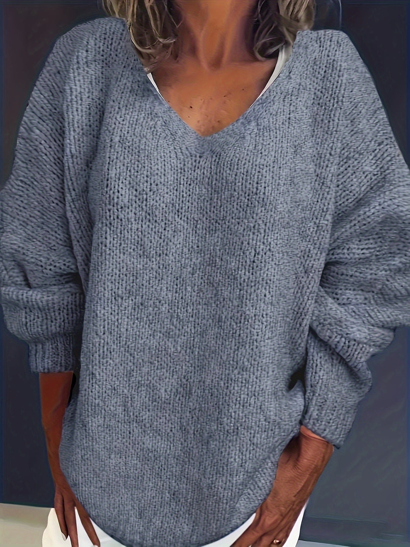  Solid V Neck Sweater Long Sleeve Jumper
