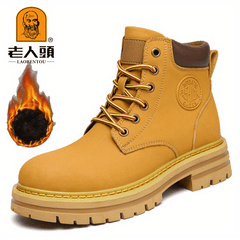 Men's Lace up Service Boots Casual Leather Walking Shoes