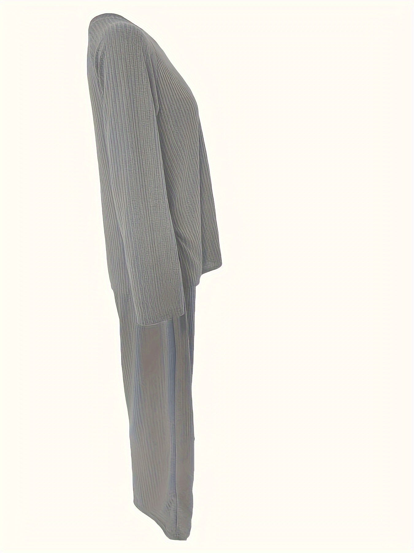  Lounge Set Women's Solid Round Neck Ribbed Knit Top & Pants Pajamas